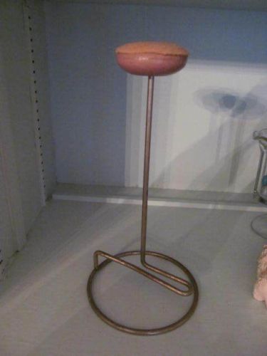 Antique metal store display hat stand w/leather and felt top for sale