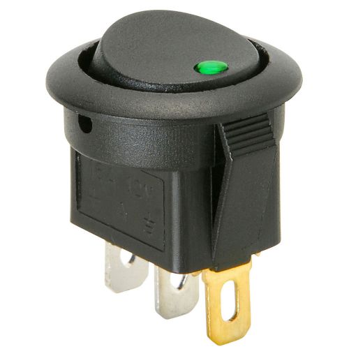SPST Automotive Round Rocker Switch w/Green LED 12V 060-772