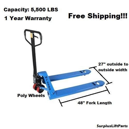 New hj5500 pallet jack hand truck 5500lb 27&#034; x 48&#034; 1 yr warranty free shipping!! for sale