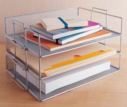 Mesh stackable paper,  letter, folder  tray in silver sold per 1 tray 2303 for sale
