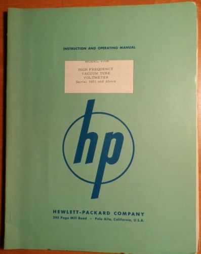 HP Hewlett Packard Model 410B High-Frequency Vacuum Tube Voltmeter Instructions