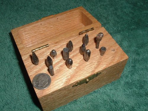Carbide Burr Set Some Used, Some New, Hard Wood Box. 13 in All.