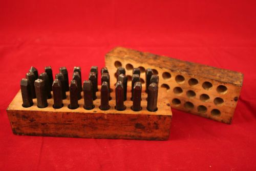 Vintage 27 Piece 1/4&#039;&#039; A-Z Steel Punch Stamp Die Set Metal Letters w/Wood Box
