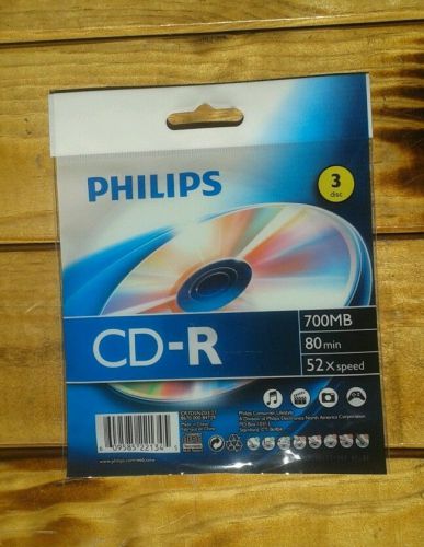 3 Pack Philips CD-R 700MB 80 Min 52x Speed Blank Disks New in Package Unopened