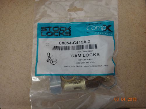 Stock Locks, Cam Locks, Disc Tumbler, Bright Brass, C8054-C415A-3