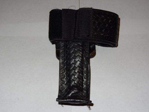 Universal black leather portable mic holster for belt, basketweave