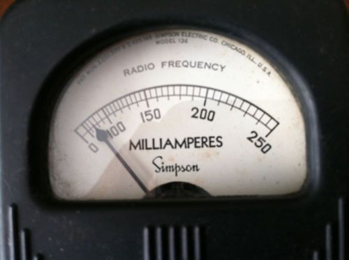 Simpson Electric, Vintage Ammeter, Model 136, DC, 0-250 milliamperes