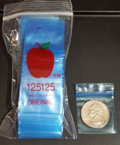 100 Blue Apple Baggies 1.25&#034; x  1.25&#034; Mini Ziplock Bags 125125