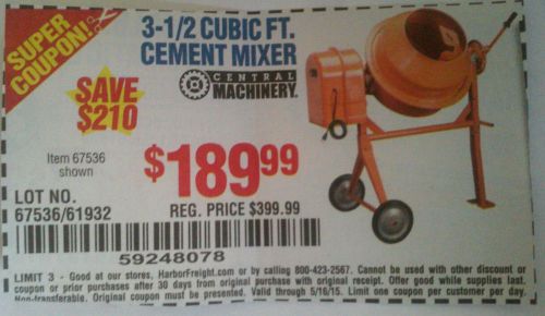 Harbor Freight Coupon 3 1/2 Cubic Ft Cement Mixer $189.99, Save $210!