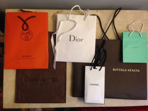 6 Authentic Designer Paper Bags- Dior,TIffany,LV, Chanel, Hermes, Bottega Veneta