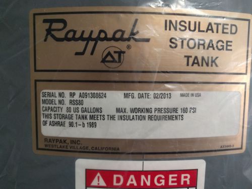 80 Gallon Insulated water storage tank RayPak