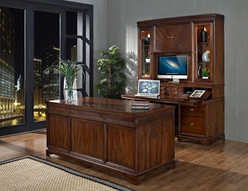 Mahogany Double Pedestal Executive Office Desk with file storage and bowed shape