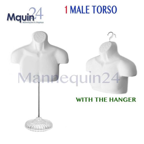 1 male torso mannequin form + 1 stand + 1 hanger jacket &amp; shirt display white for sale