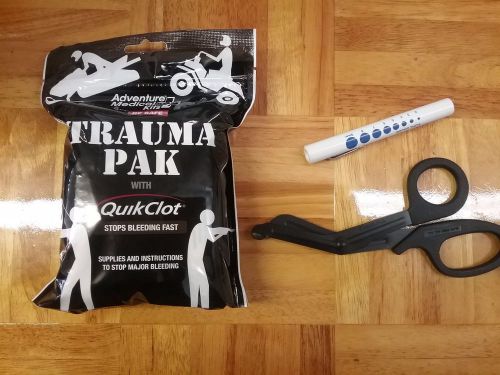AMK Trauma Pak with QuikClot and Pocket Pen Light and EMT Shears - First Aid EMS