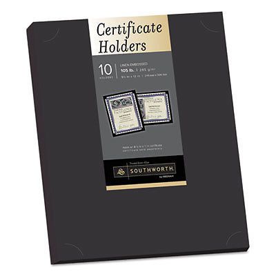 Certificate Holder, Black, 105lb Linen Stock, 12 x 9 1/2, 10/Pack, 1 Package