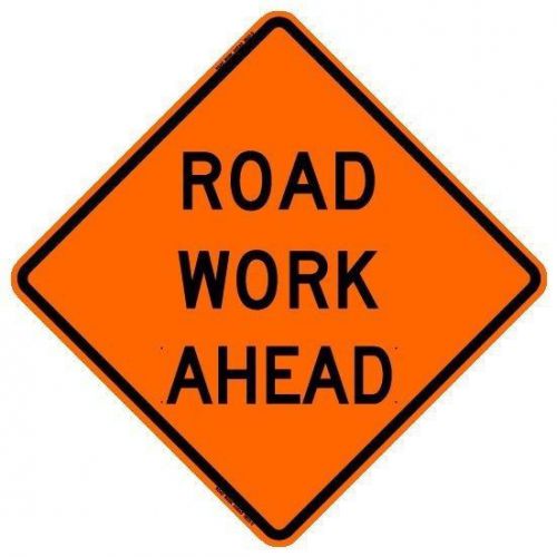 Road work ahead (48&#034;) roll-up sign with ribs..fluorescent vinyl for sale