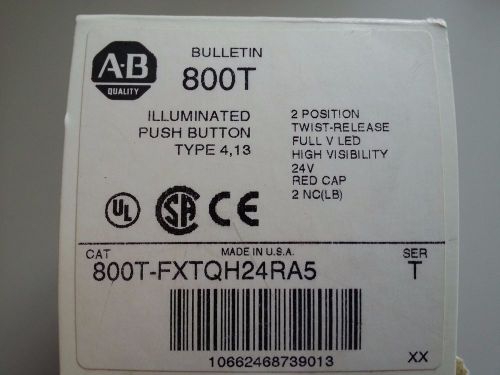 Allen Bradley 800T-FXTQH24RA5 push button 2 position twist release red cap Ser T
