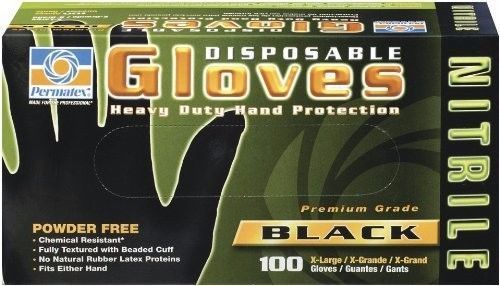Permatex nitrile gloves x-large blk premium grade 100/box latex free for sale