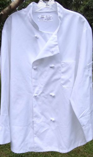 PST Chef Coat, White 46R French Cloth Knot Buttons 100% Polyester, Made in USA
