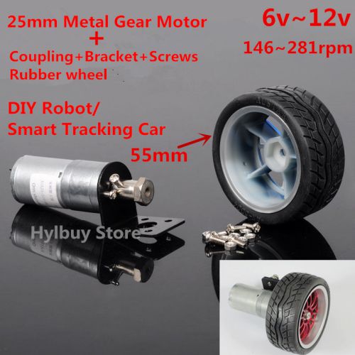 Metal gear motor coupling rubber wheel diy smart tracking car robot dc 6v~12v for sale