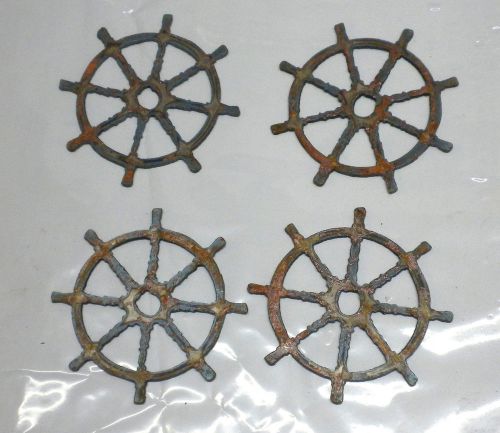 Lot of 4 Boat Ship Wheel Nautical Naval Shapes 3&#034; Rusty Metal Vintage Craft Sign