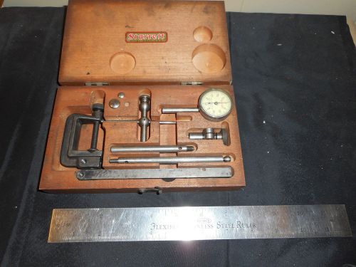 Vintage Starrett model 196 dial indicator tool with original wood box