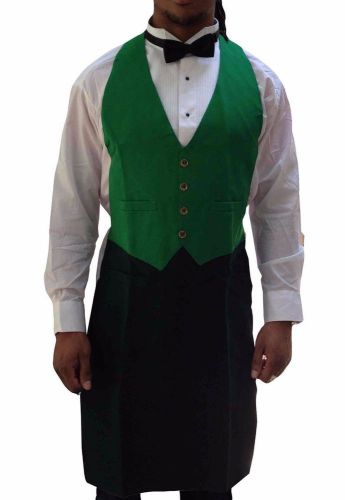 Lot of 5 waiters tuxedo aprons with kelly green mock vest, new for sale