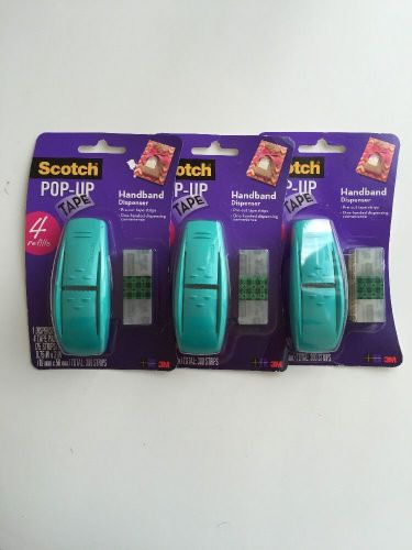 (3) Scotch Pop Up Tape Handband Dispenser with 4 REFILLS each pack Precut Teal
