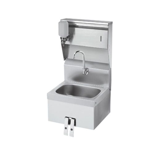 New krowne hs-16 - 16&#034; wide hand sink with knee valve and soap &amp; towel dispenser for sale