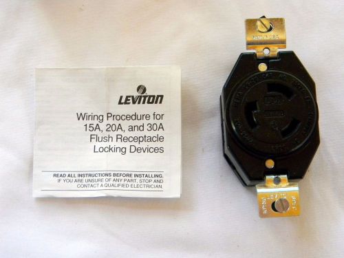 Leviton 2320 twist locking single receptacle outlet l6-20r 20a 250v 2p, 3w black for sale