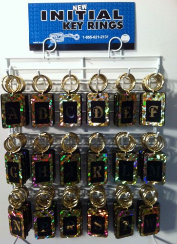 New Reflective Initial Key Rings Chains 216 Pieces w/Display Rack USA Made