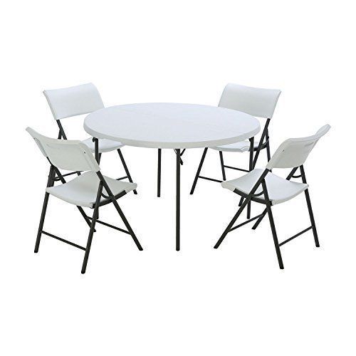48&#034; round fold-in-half commercial grade table and 4 folding chairs set for sale