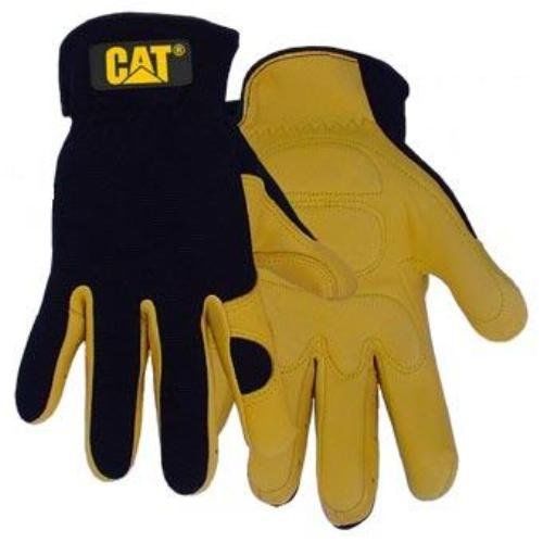 CAT Premium CAT012205J Black/Yellow Leather Palm Work Gloves With Gel Padded New