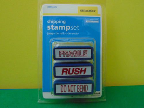 OfficeMax Fragile Rush Do Not Bend Pre-Inked Shipping Stamp Set New &amp; Sealed