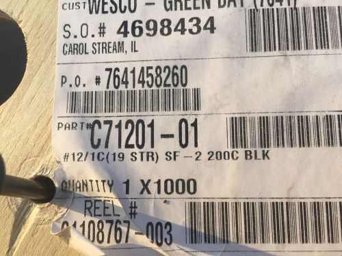 1000&#039; High Temperature Lead Wire C71201-01  12 Ga.  19 Str 200C BLK