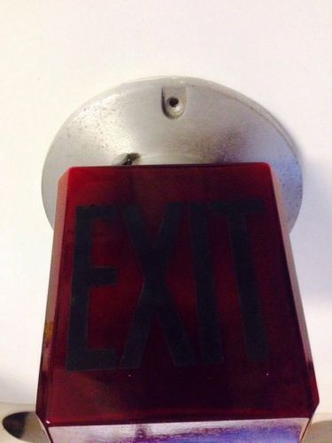 VINTAGE LIGHT EXIT EMERGENCY CEILING RED GLASS SAFETY SIGN FIXTURE WALL