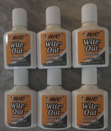 6x BIC Wite Out Quick Dry Correction Fluid White Out Foam Brush .7oz Wholesale