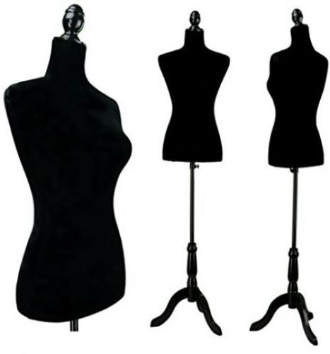 Black Female Velour-Like Fabric Mannequin Dress Form (On Black Tripod Stand)