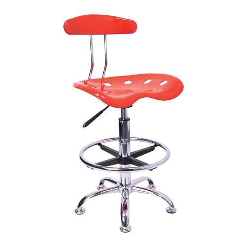 Offex Vibrant Drafting Stool with Tractor Seat, Red and Chrome
