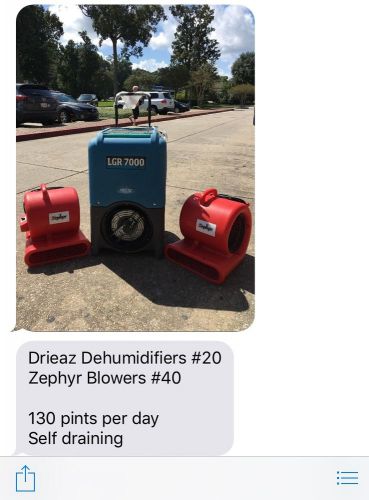 20qty Drieaz Dehumidifiers and 40qty Zephry Blowers