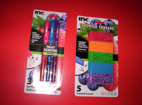 FRUIT SCENTED ERASERS &amp; GEL PENS BY INC. ~LOT OF 2