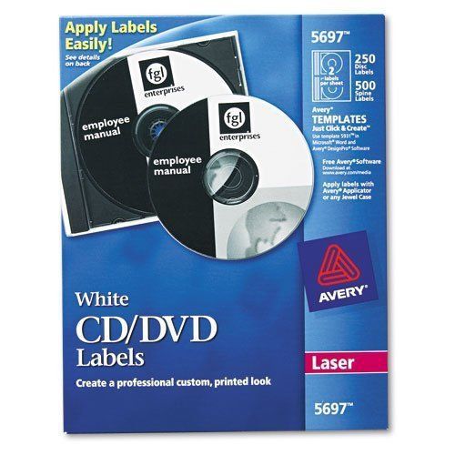 Avery CD Labels, White Matte, 250 CD Labels and 500 Case Spine Labels (5697)
