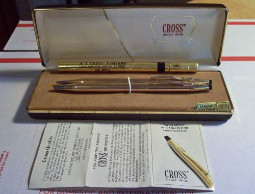 1980&#039;s Cross 1/20 14kt Rose Gold Filled Pen+Pencil Set With Box Original+Beauty!