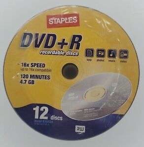 New Staples DVD+R Recordable, 12 pack, 4.7GB