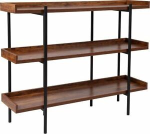 Mayfair 3 Shelf 35&#034;H Storage Display Unit Bookcase w/Black Metal Frame in Rustic