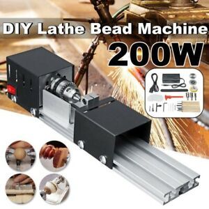 200W Mini Lathe Beads Machine Woodworking DIY Lathe Milling Polishing Drill Tool