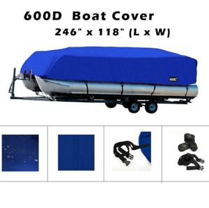 21 - 24 ft 600D Waterproof Heavy Duty Fabric Trailerable Pontoon Boat Cover