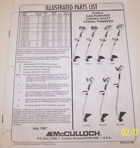 McCULLOCH TRIMMER TITAN 2000/2030/2100/2250/PM 2025 OEM ILLUSTRATED PARTS LIST