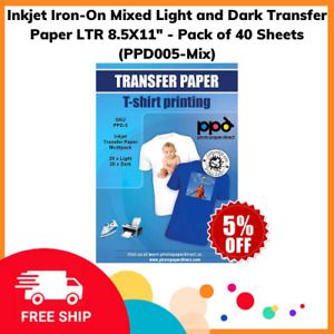 Inkjet Iron-On Mixed Light and Dark Transfer Paper LTR 8.5X11&#034; - Pack 40 Sheets