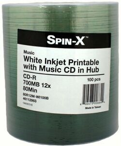 200 Spin-X 12X Digital Audio Music CD-R 80min 700MB White Inkjet